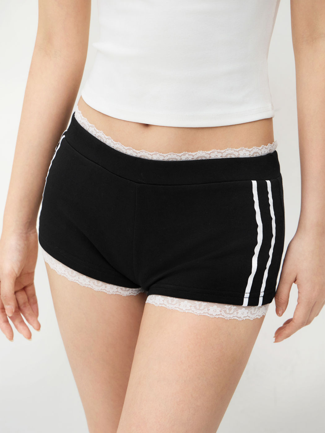 Terry Low Rise Contrasting Lace Micro Shorts