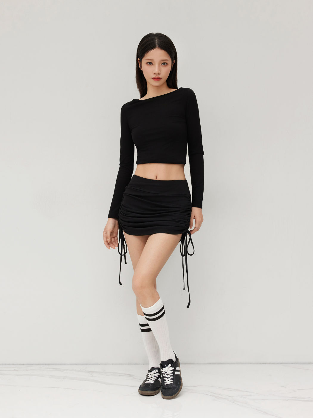 Ruched Drawstring Mini Skort