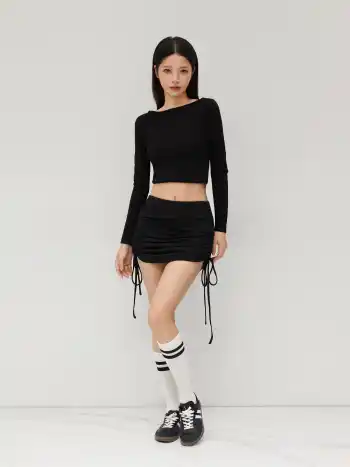 Ruched Drawstring Mini Skort