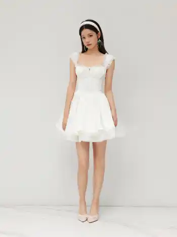 Sweetheart Lettuce Trim Ruffle Knotted Mini Dress