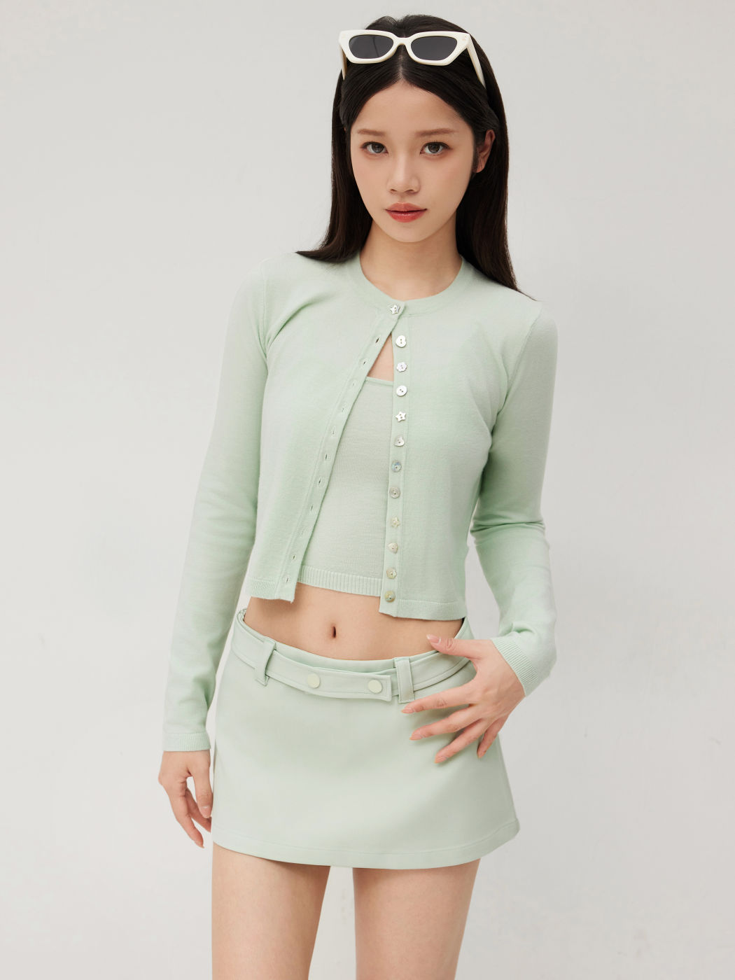 Knit Crop Tank Top With Cardigan