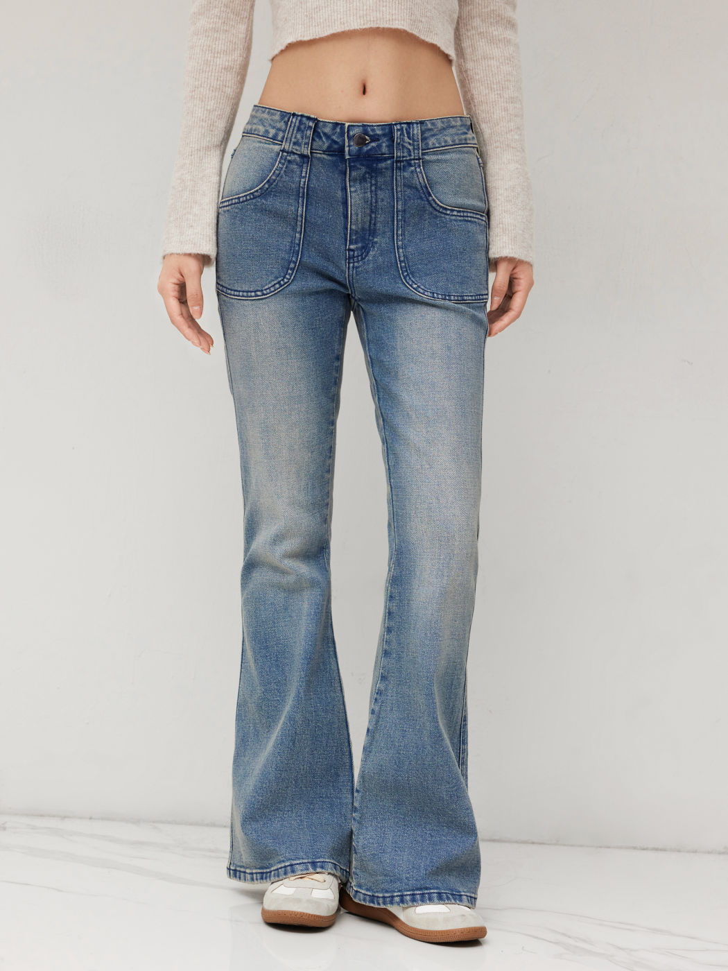 Stretch Cider Denim Low Rise Flared Jeans