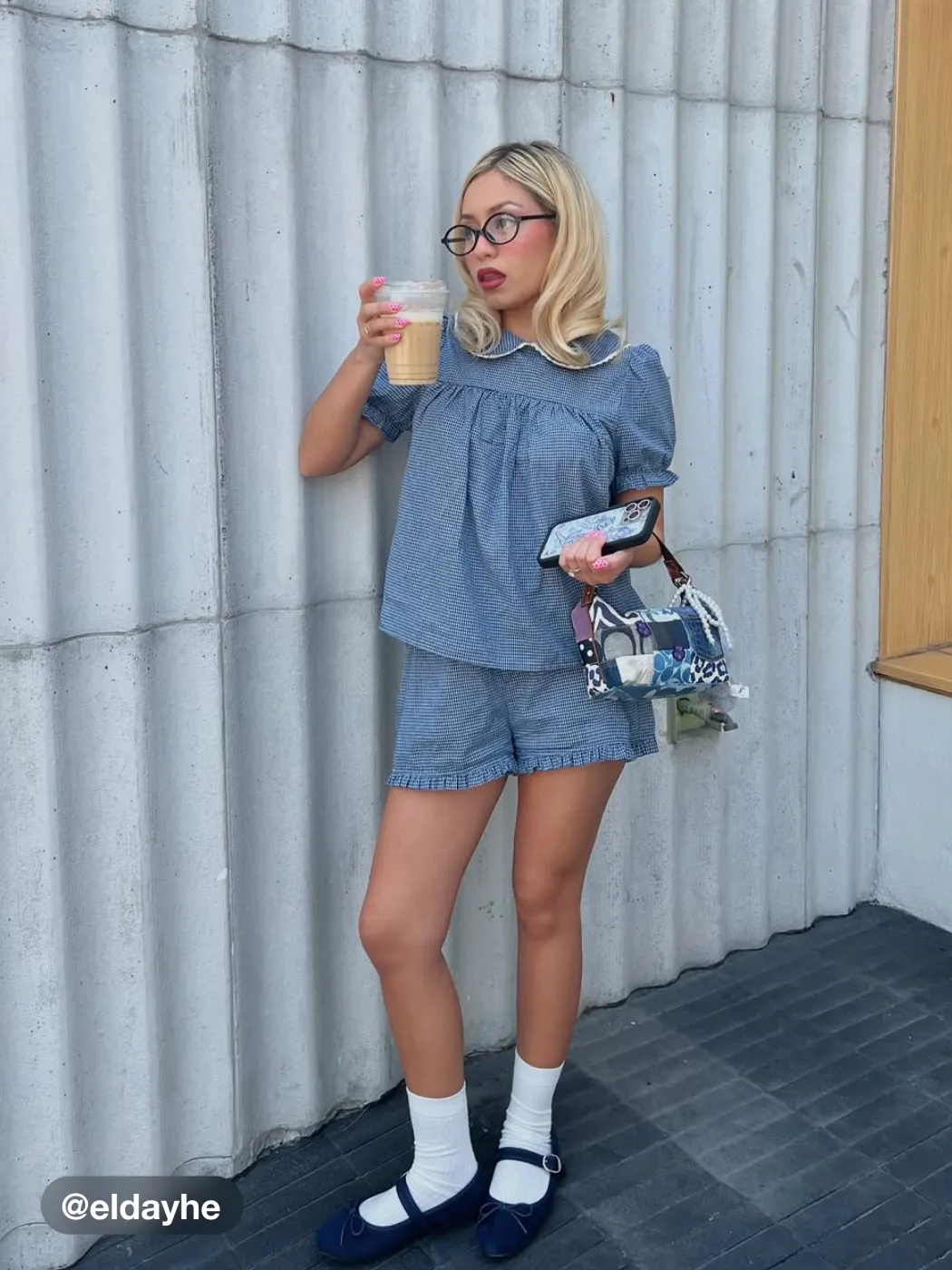 100% Baumwoll Gingham Tops mit Salatrand & Low-Rise Shorts