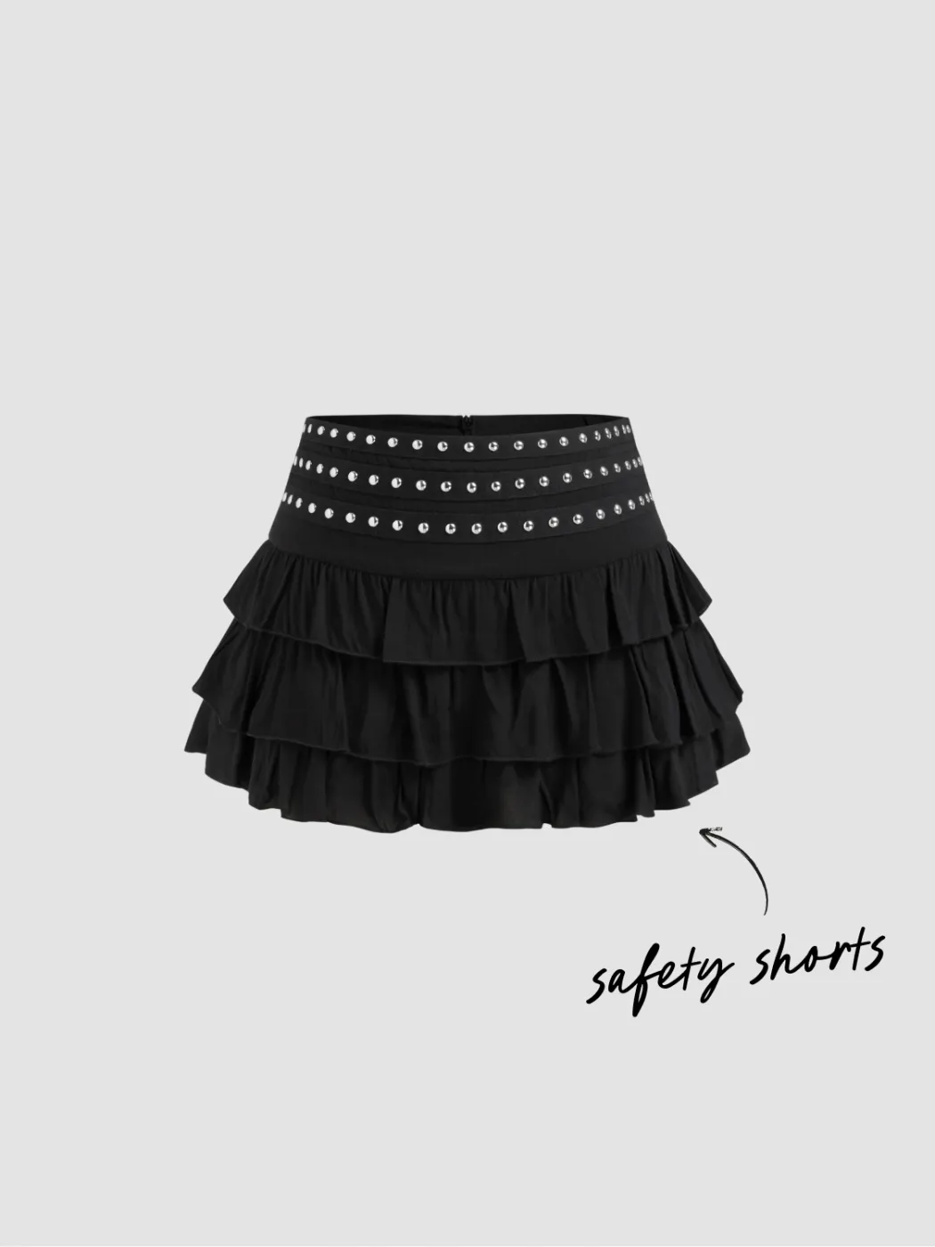 Low Rise Rivet Ruffle Hem Layered Mini Skort