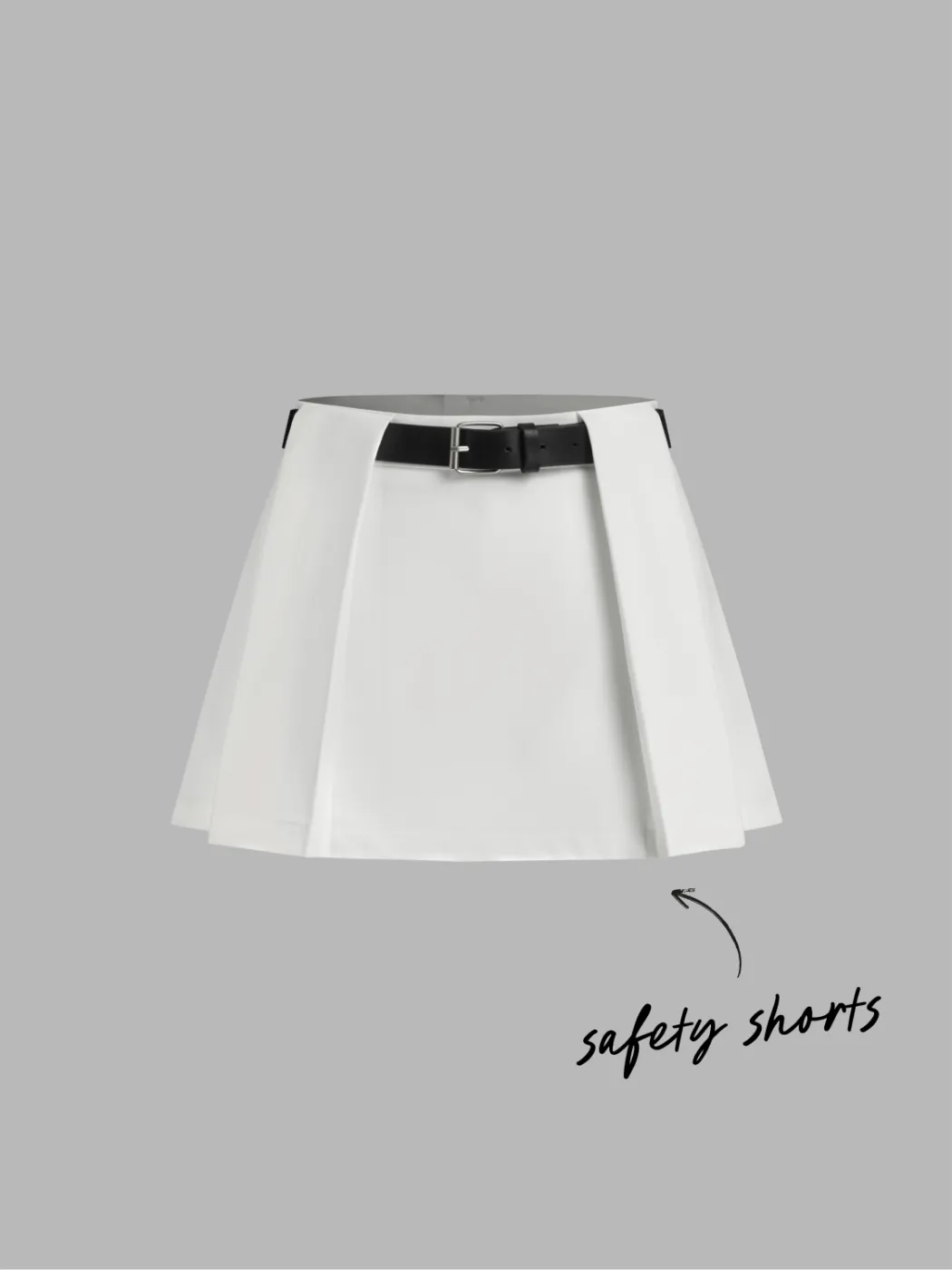Mid Rise Pleated Micro Skort With Belt