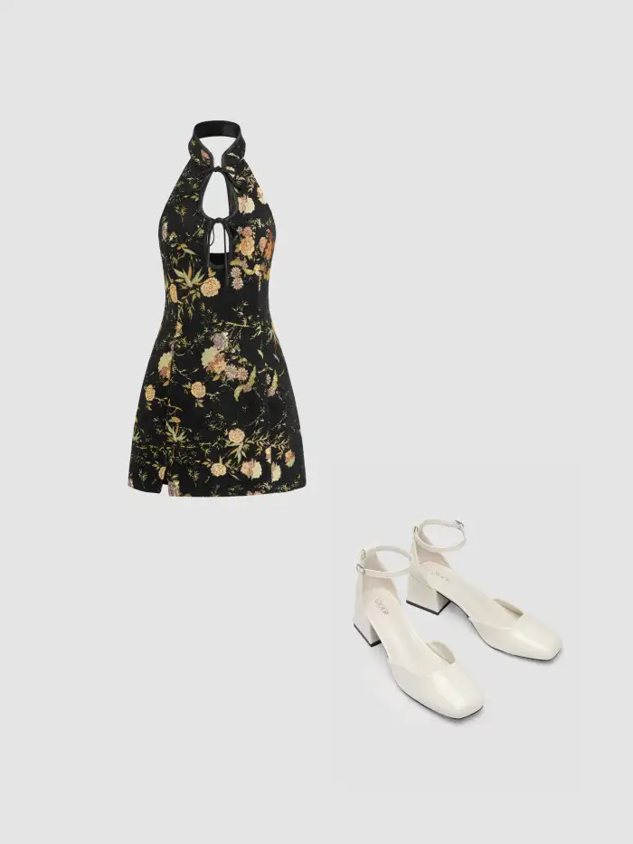 cider floral jacquard mini dress Jacquard Jacquard Square Neck Floral Mini Dress For Date