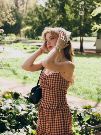 Gewebter V-Ausschnitt Gingham Shirred Cami Oberteil