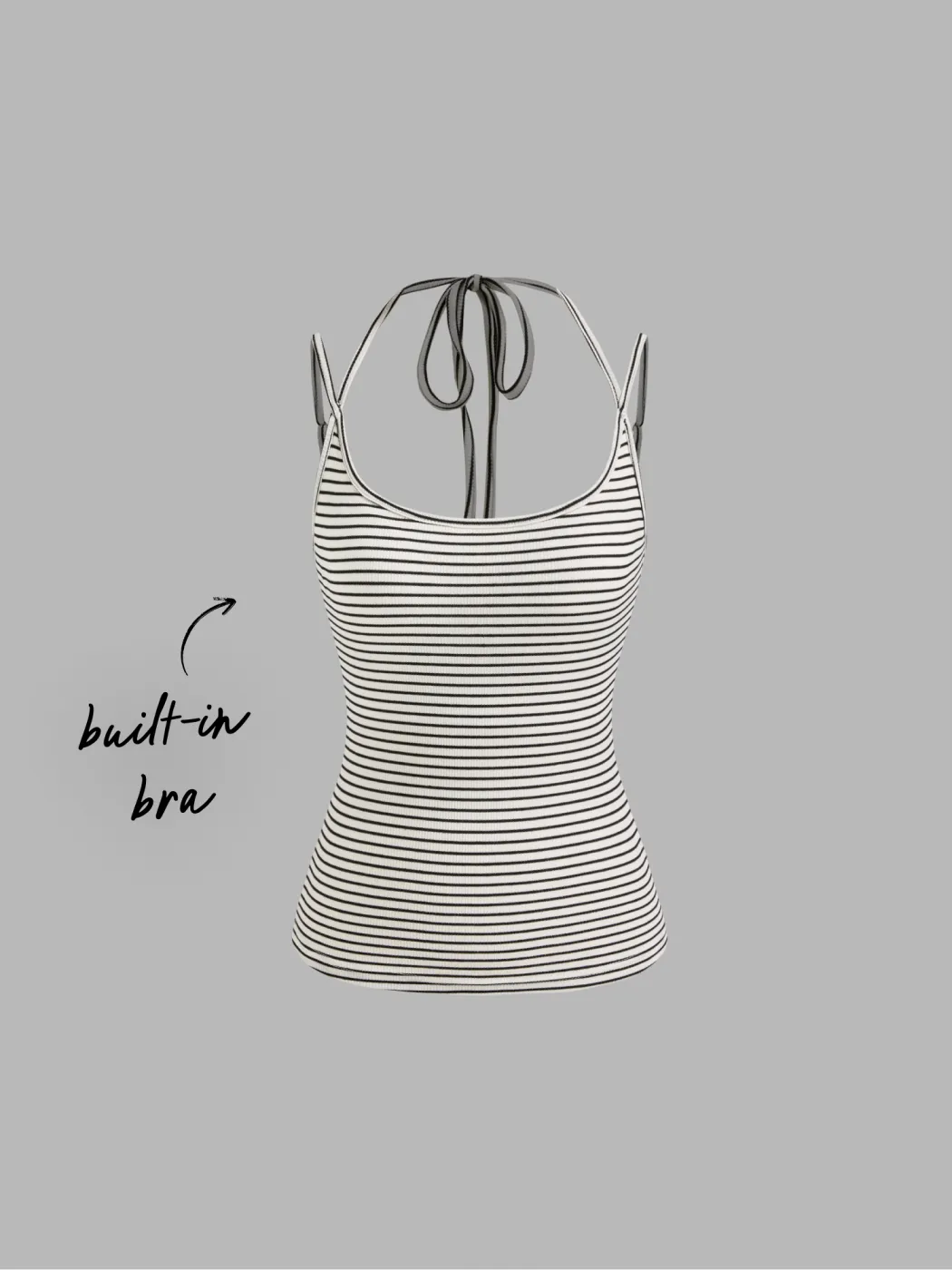 Built-in Bra U-neckline Stripe Knotted Cami Top
