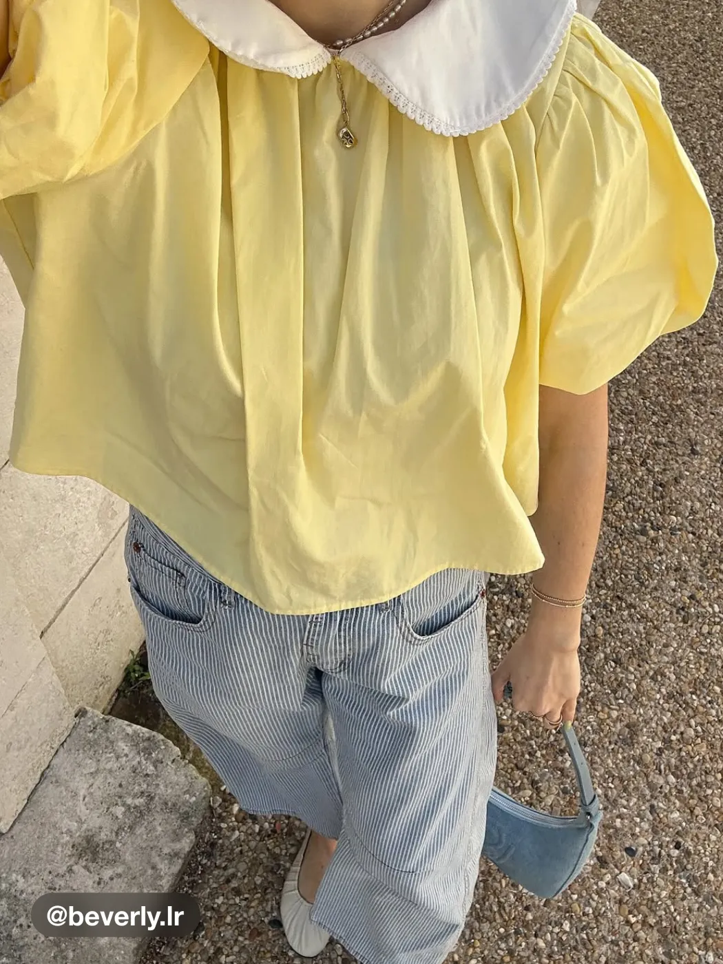 100% Cotton Peter Pan Bowknot Puff Sleeve Crop Shirt