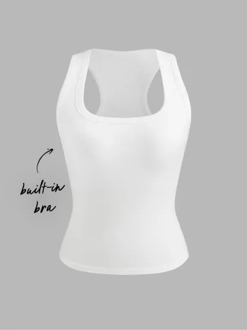 Tank-Top mit integrierter Badehalsbrust und quadratischem Halsausschnitt