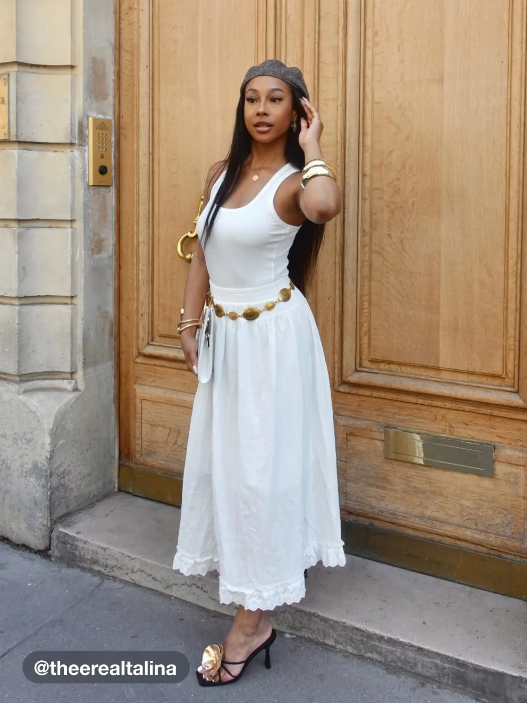 Baumwoll-Maxi-Skirt mit mittlerem Bund, elastischem Bund und englischer Stickerei