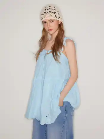 100% Cotton Square Neck Babydoll Ruffle Knotted Mini Dress
