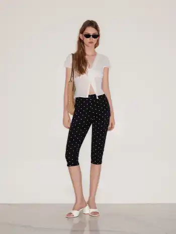 Cotton-blend Mid Rise Polka Dot Capri Leggings