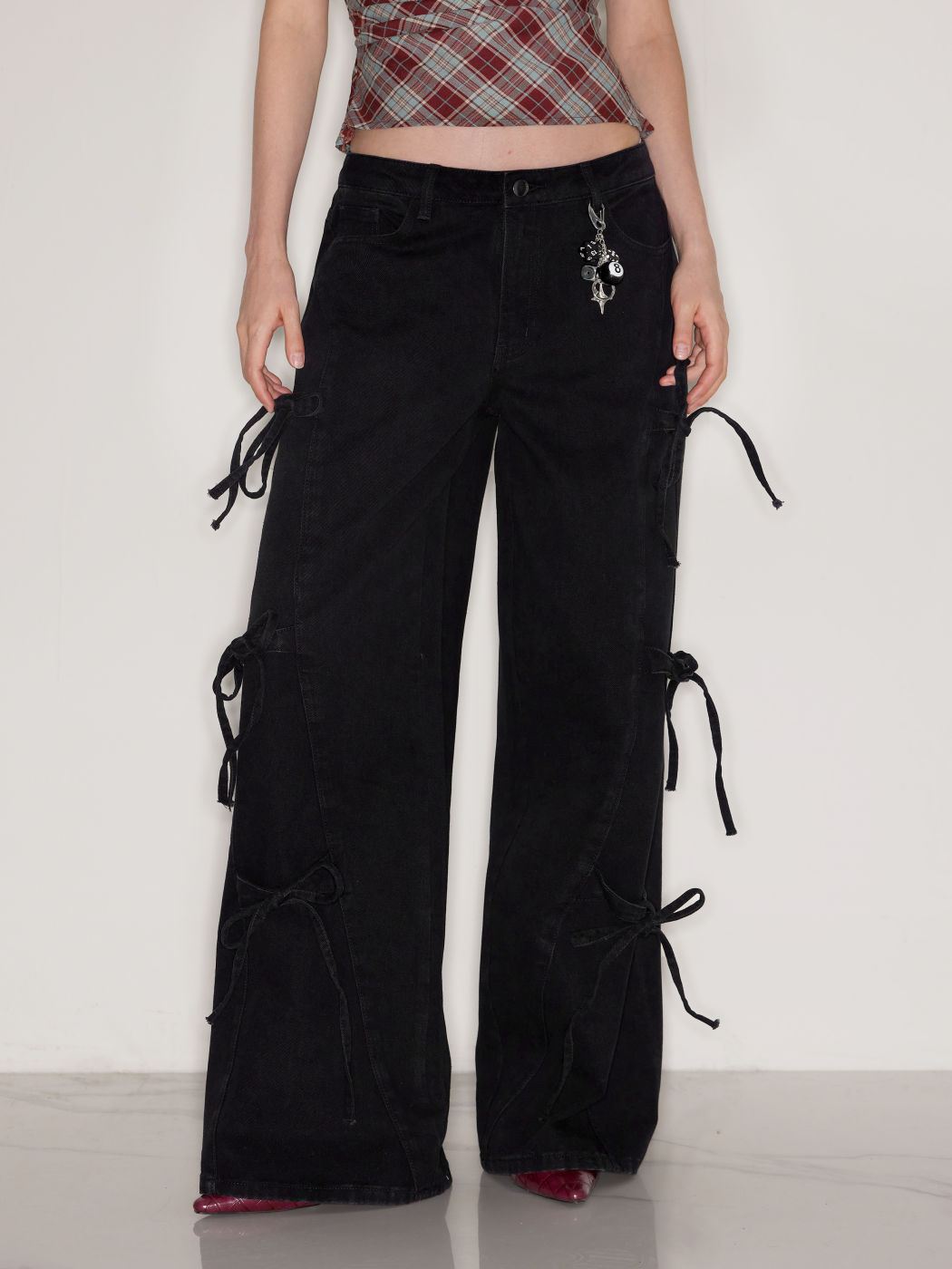 Denim Low Rise Bowknot Wide Leg Jeans