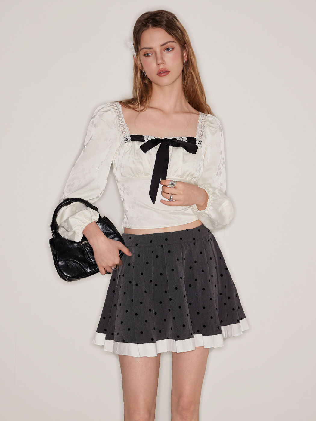 Square Neck Knotted Long Sleeve Blouse