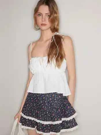Mid Rise Floral Broderie Anglaise Layered Mini Skirt