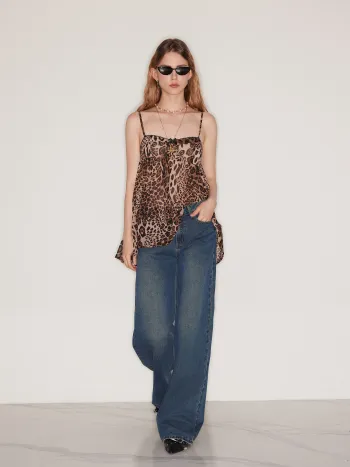 Chiffon Leopard Bowknot Oversized Mini Nightdress