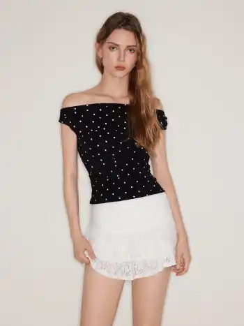 Ruched Floral Lace Layered Mini Skort