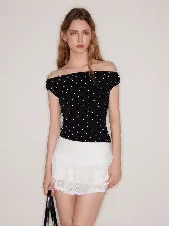 Ruched Floral Lace Layered Mini Skort