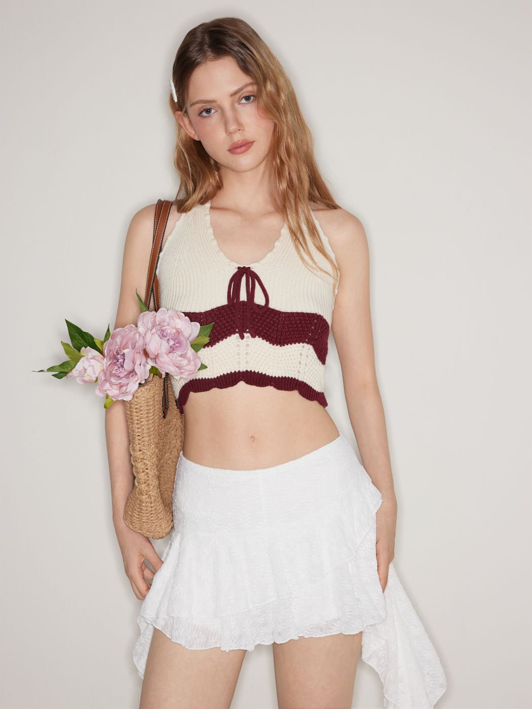Low Rise Lace Floral Layered Ruffle Hem Mini Skirt