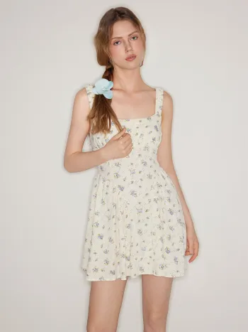 100% Cotton Ditsy Floral Ruched Mini Cami Dress