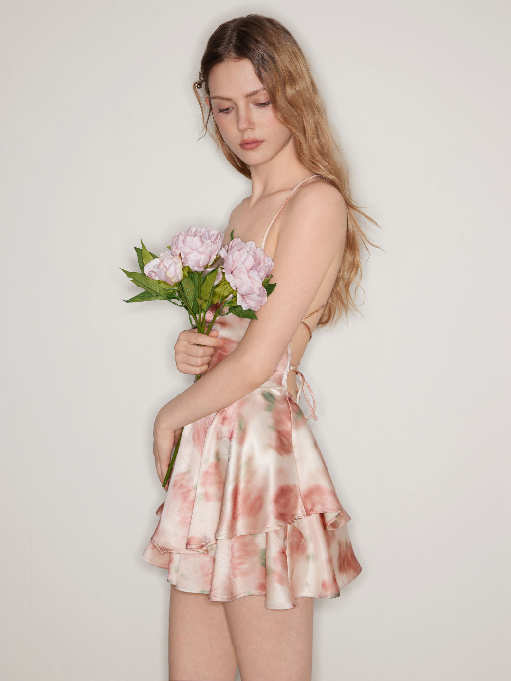 Square Neck Floral Lace Up Ruffle Romper