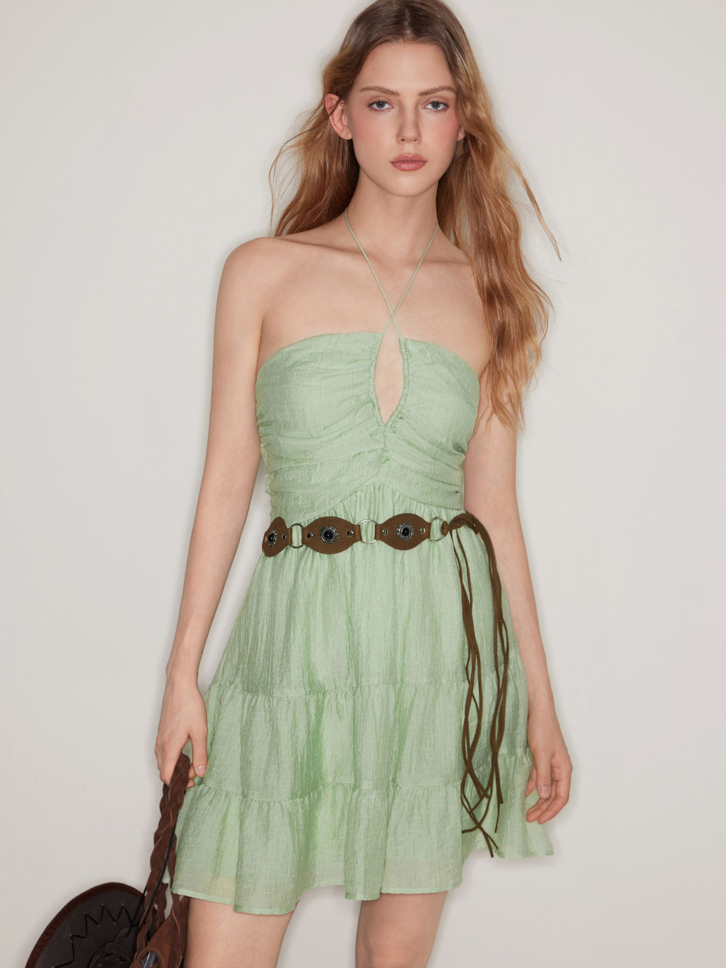 Halter Neckline Cut Out Ruched Mini Dress