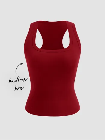 Tank-Top mit integrierter Badehalsbrust und quadratischem Halsausschnitt