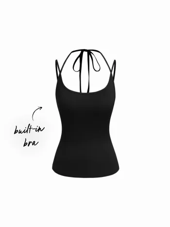 Built-in Bra U-neckline Stripe Knotted Cami Top