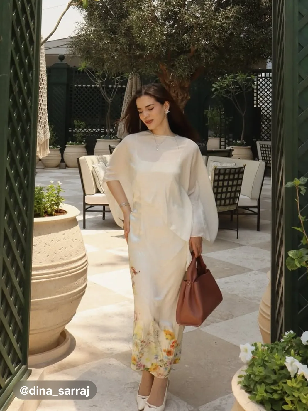 U-neckline Floral Cami Maxi Dress With Ruffle Abaya