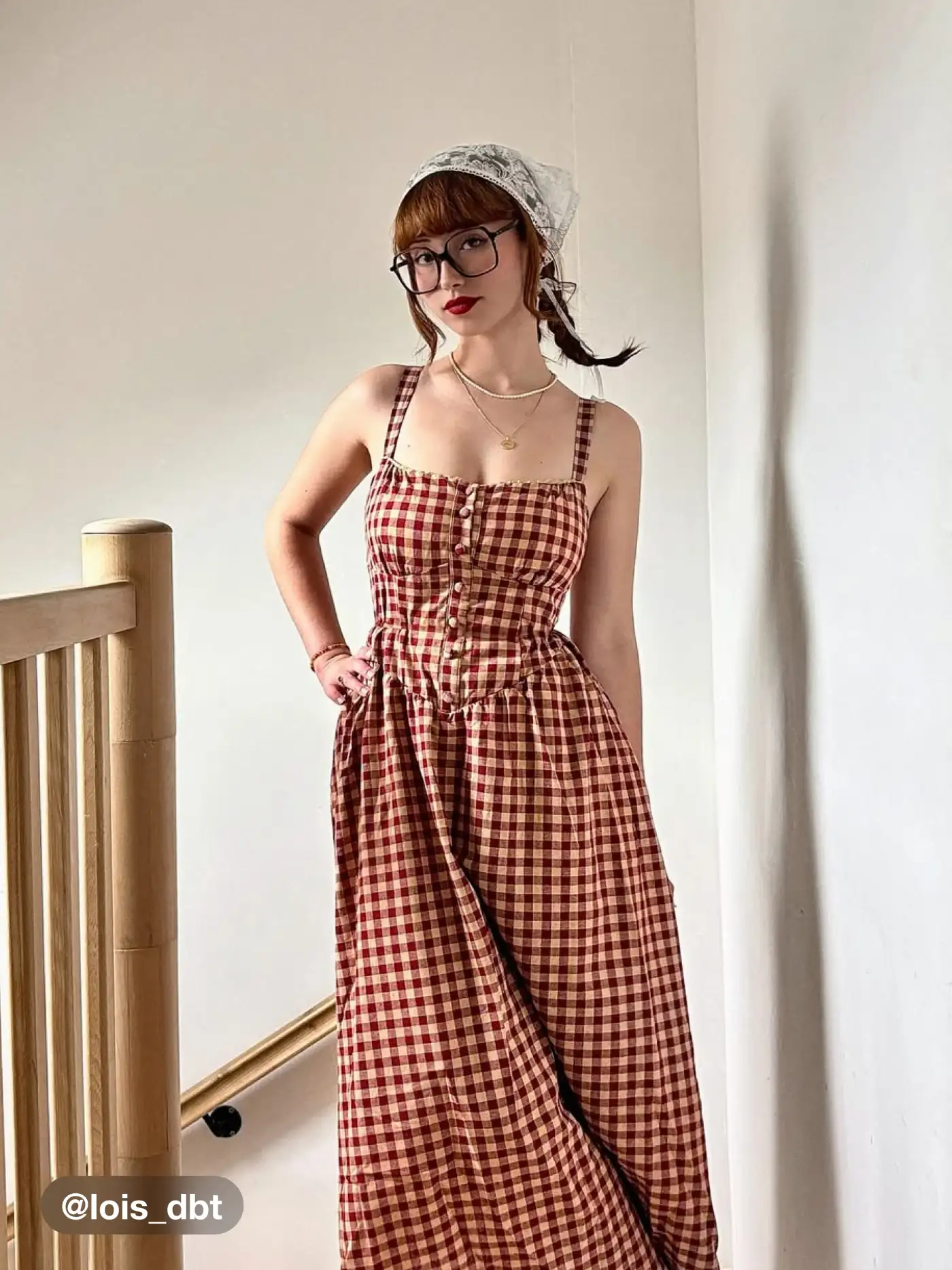 Cotton-blend Square Neck Gingham Maxi Dress