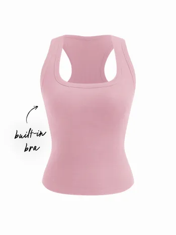 Tank-Top mit integrierter Badehalsbrust und quadratischem Halsausschnitt