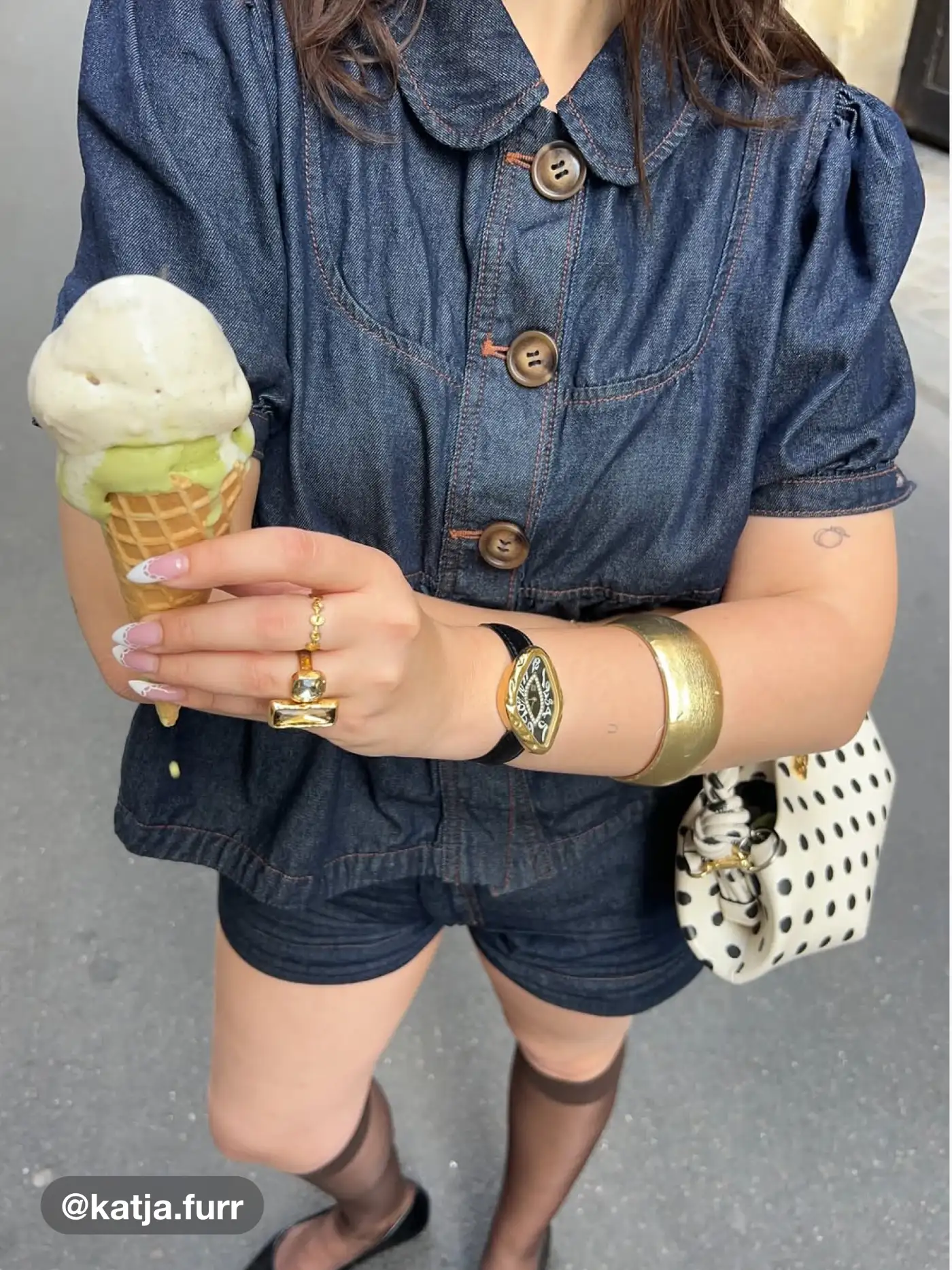 Denim Peter Pan Collar Ruched Puff Sleeve Blouse