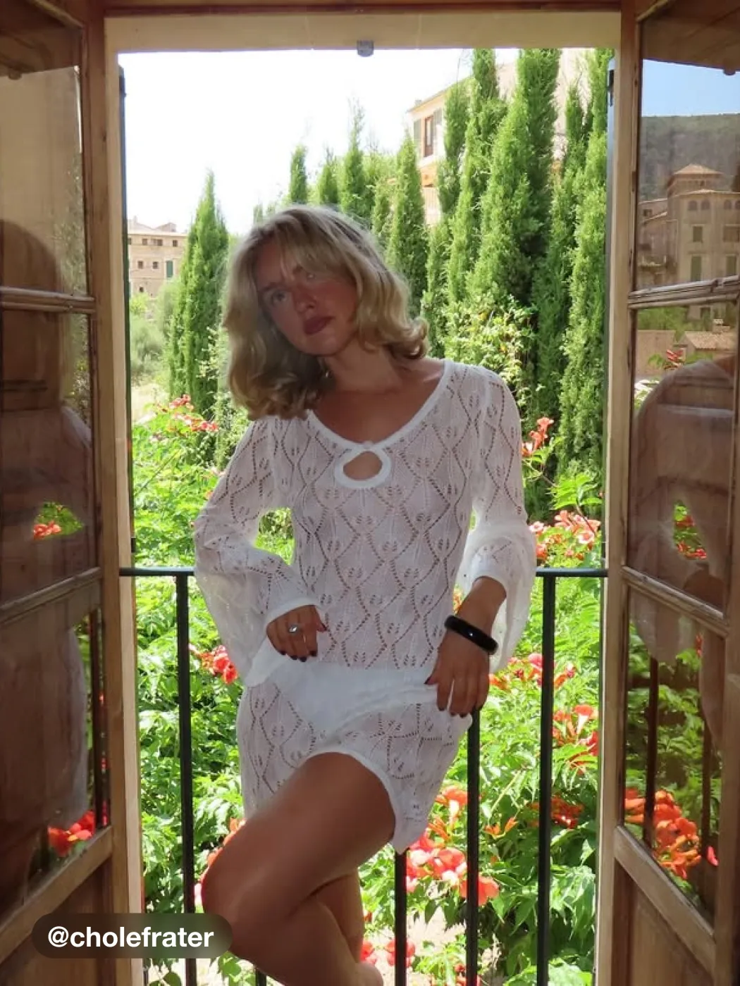 Knit Round Neckline Cut Out Crochet Cover Up Dress