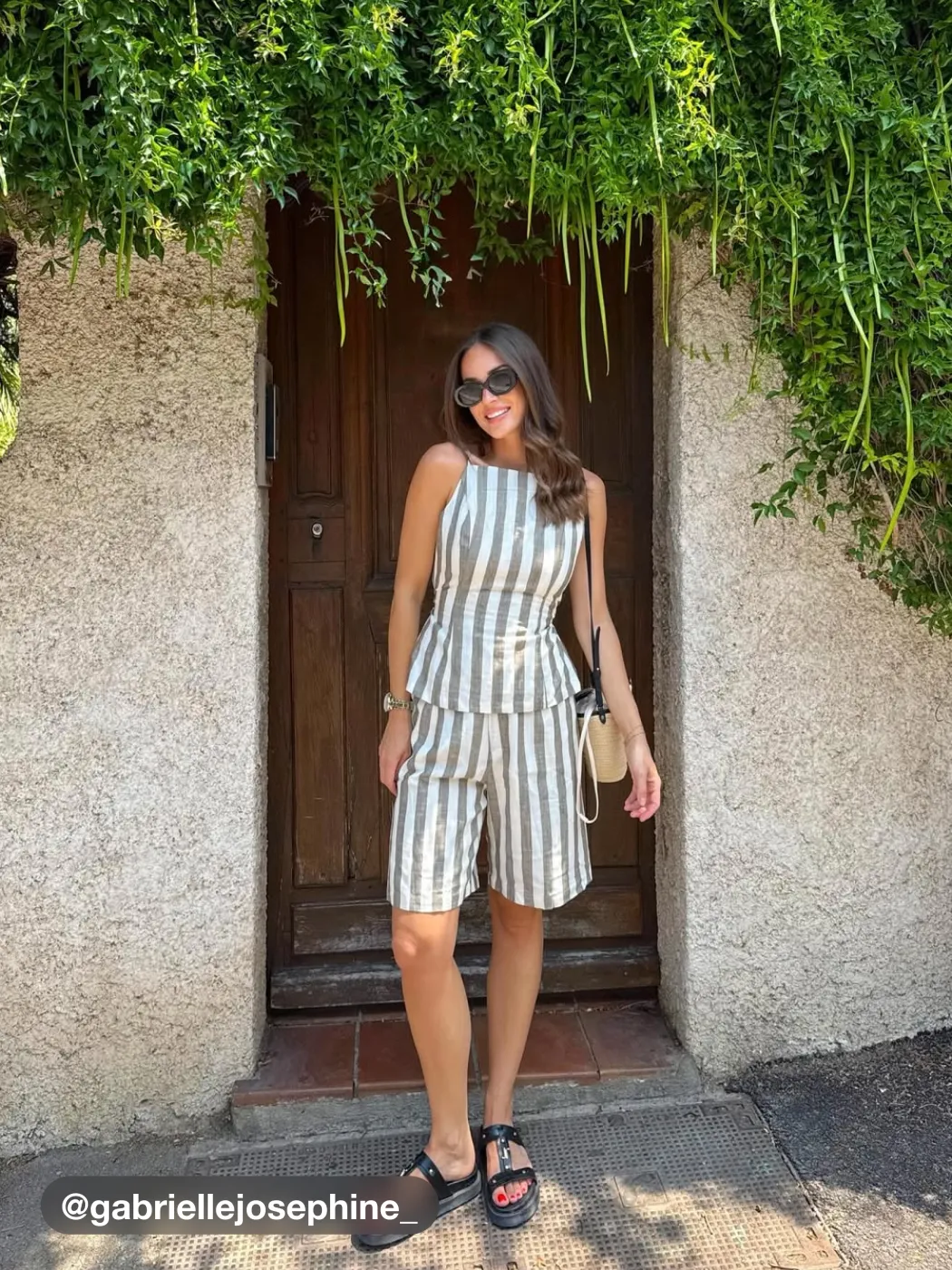 Linen-blend Square Neck Stripes Knotted Cami Top