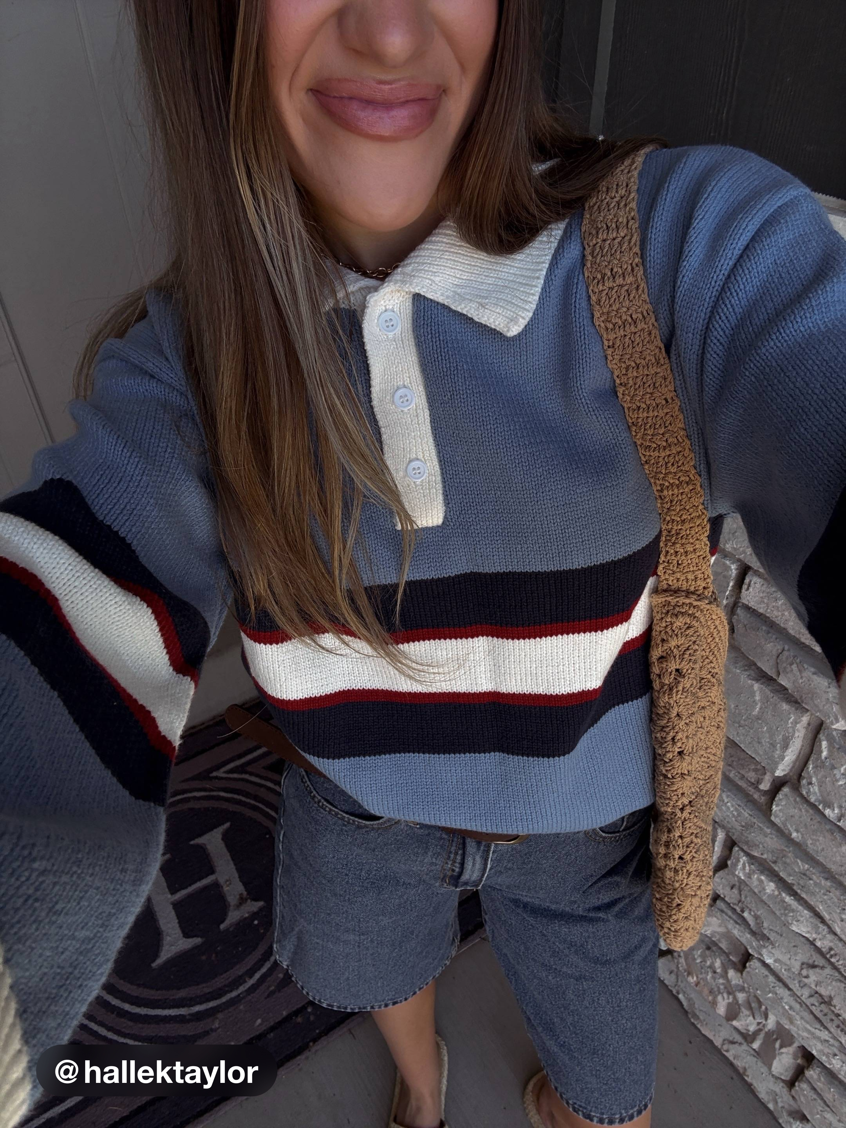 Fall Sweater Fall Sweater Jersey Knit Collar Stripe Button Oversized Top For Daily Casual