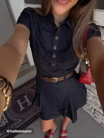 Mini-Denimkleid mit Kragen und Knöpfen