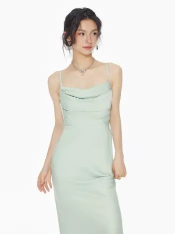 Satin Square Neck Ruched Lace Maxi Dress