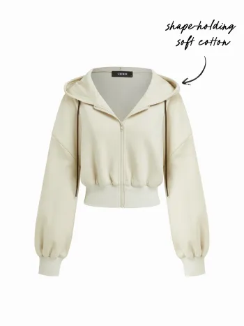 Felpa con cappuccio oversize con zip e coulisse in misto cotone