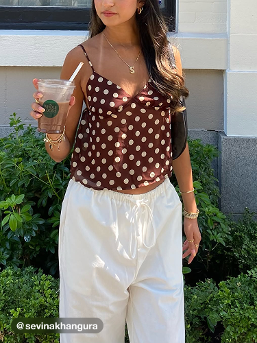 Chiffon Sweetheart Polka Dot Crop Cami Top With Scarf
