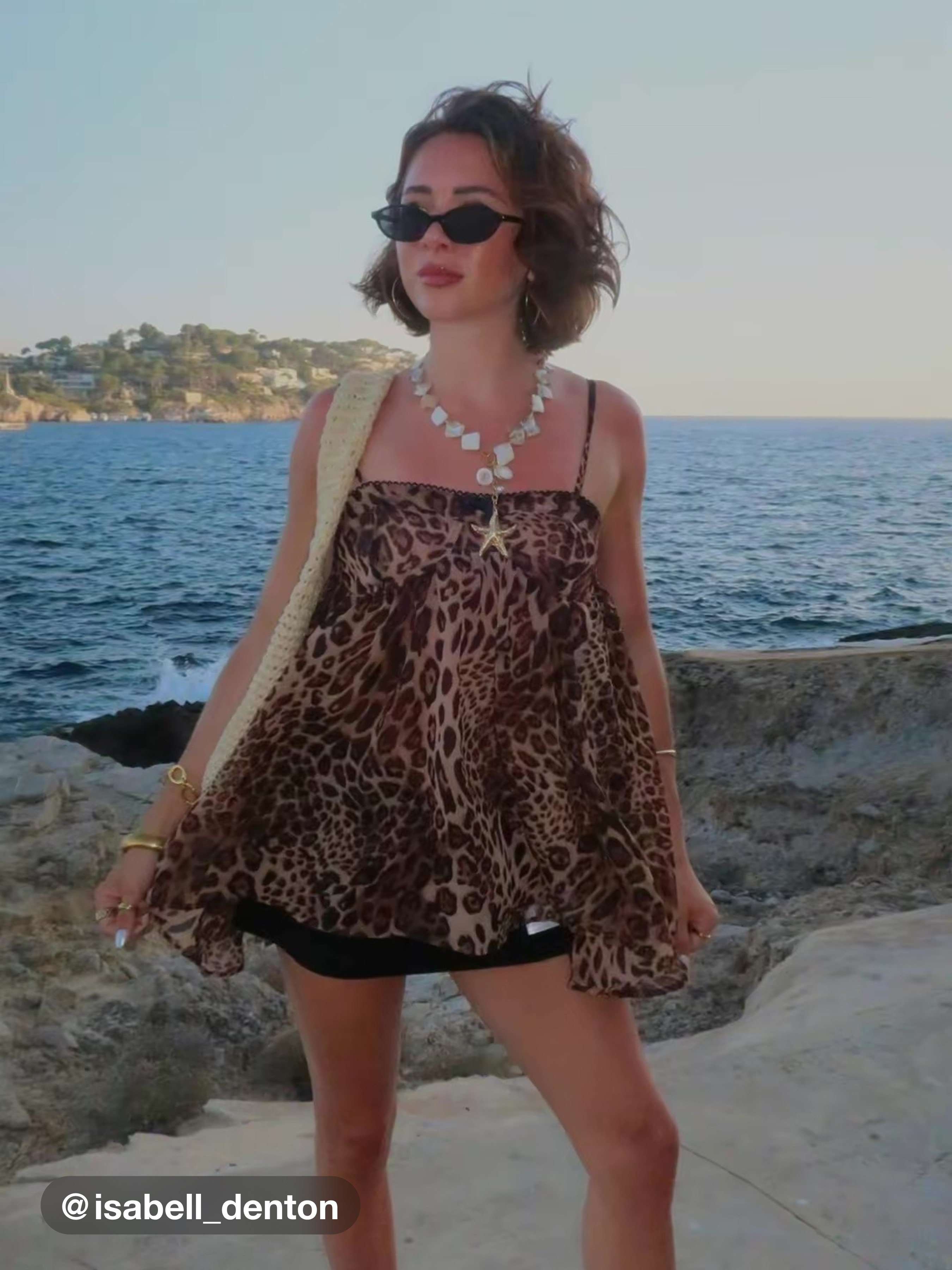 Chiffon Leopard Bowknot Oversized Mini Nightdress