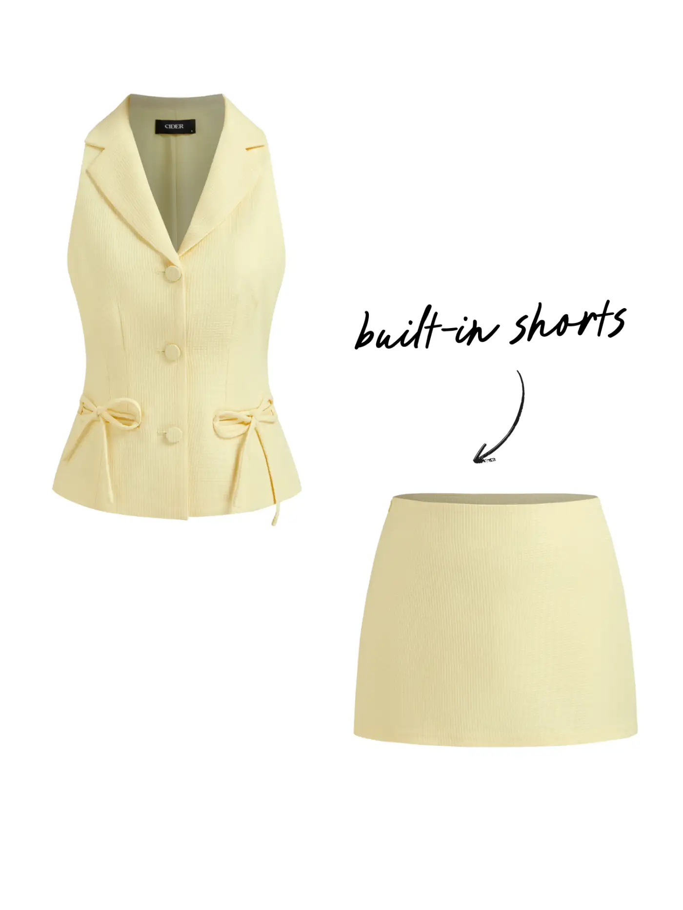 Jacquard Collar Bowknot Vest & Mid Rise Mini Skirt Set