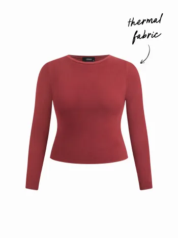 Thermische Baumwollmischung Rundhals-Langarm-T-Shirt Kurve & Plus