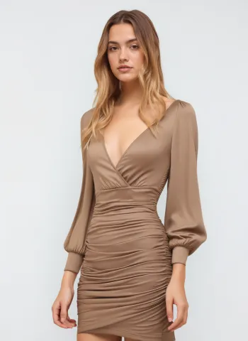 Mini abito con scollo a V increspato solido