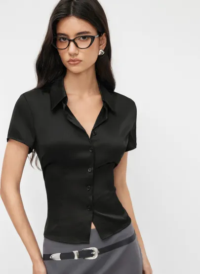 Boat Neck Solid Ruched Short Sleeve Top