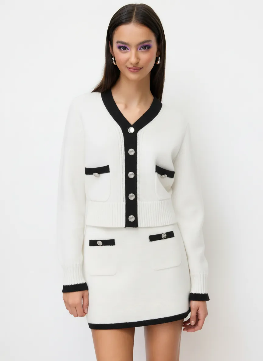 Knit Low Rise Contrasting Binding Mini Skirt