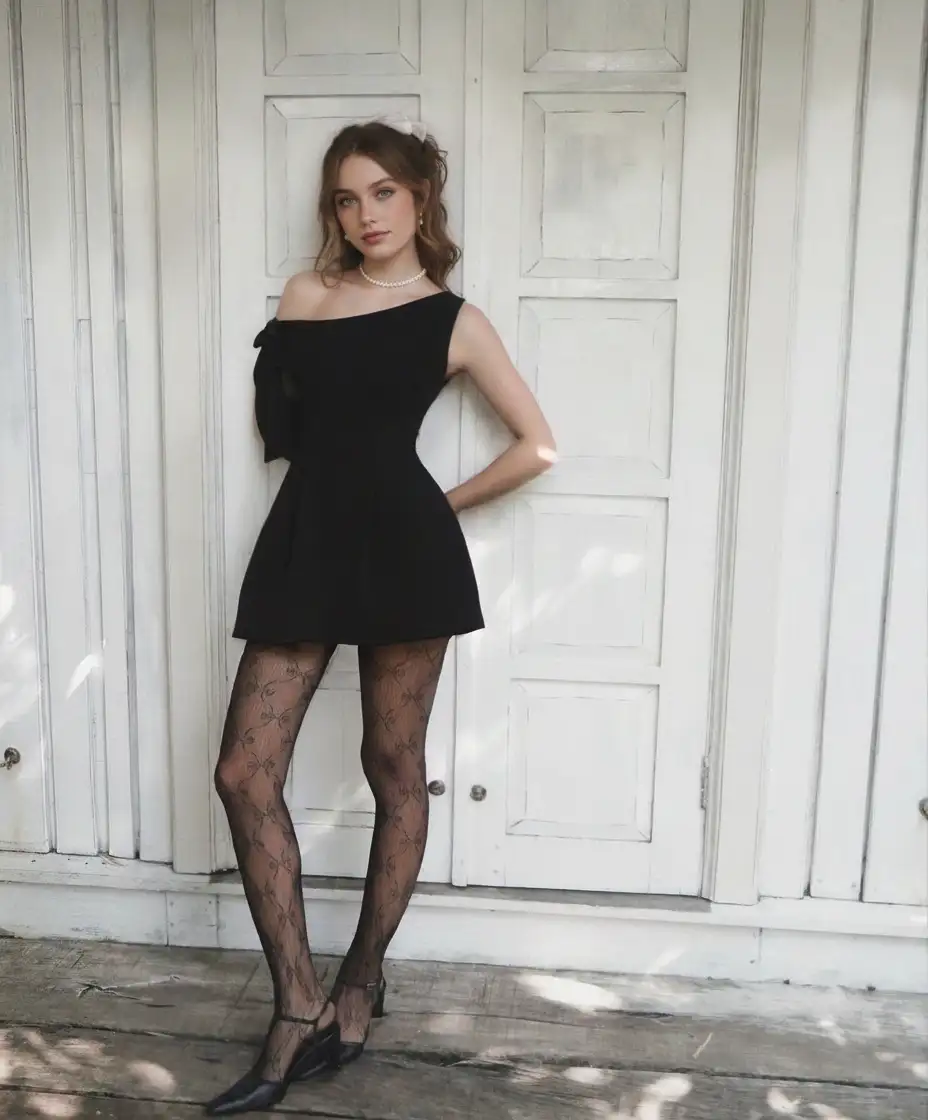 Velvet Asymmetrical Neck Bowknot Mini Dress