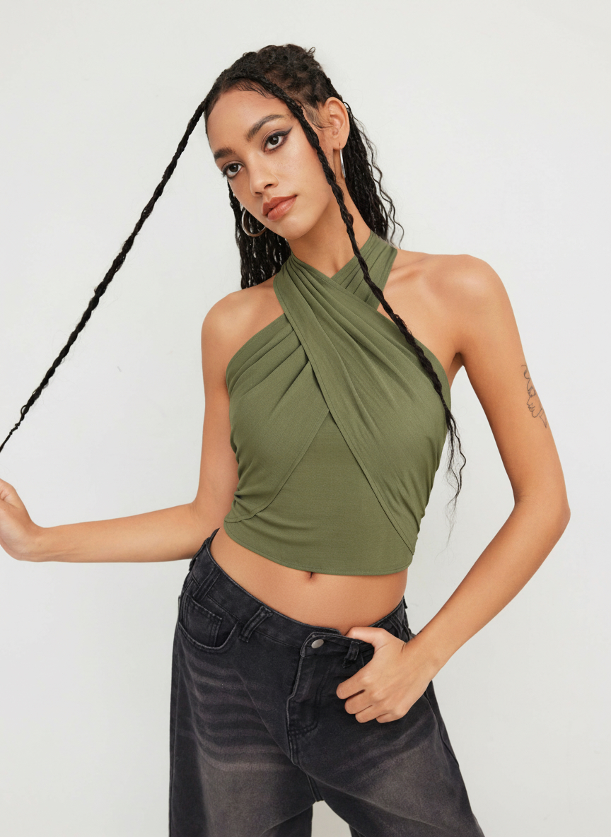 本日限定　shirred frill halter tops Shirred Ruffled Halter | One Nine Five