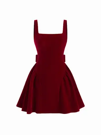 Boat Neck Floral Embroidery Bowknot Mini Dress