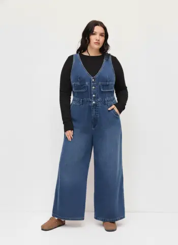 Cider Denim V-neck Knotted Wide Leg Jumpsuit Curve & Plus